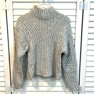 Express Gray and Silver Metallic Mock Neck Sweater